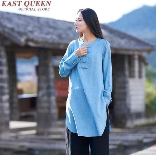 Traditional Chinese shirt long sleeve mandarin collar blouses female zen clothing white cotton linen blouse AA2835 YQ