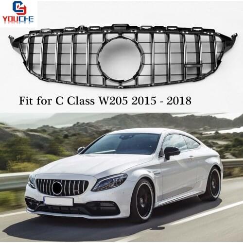 W205 GT Front Bumper Grill Mesh for Mercedes W205 AMG C Class C205 A205 S205 C250 C300 C350 Sport Edition No Camera 2015 - 2018