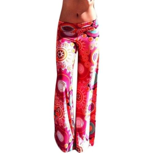 Womens Pants Summer Floral Pants Casual High Waist Flare Wide Leg Long Trousers Womens Clothing 2021