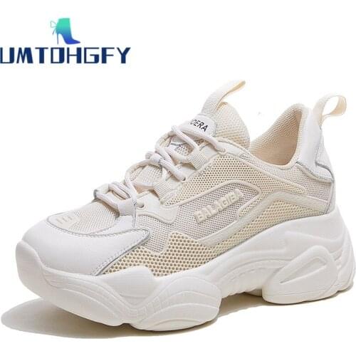 RETV 2020 Chunky Sneakers Women Spring Thick Bottom Daddy Shoes Thick Bottom Round Toe Breathing Leisure Women Shoes