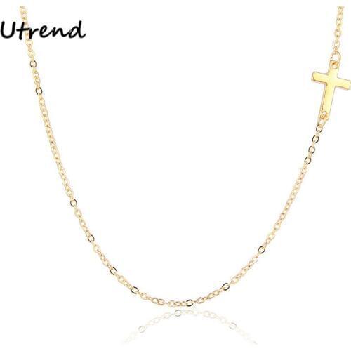 Women Tiny Sideways Cross Pendant Necklace Simple Chain Kolye Choker Necklace Fashion Jewelry Collier Bijoux Femme
