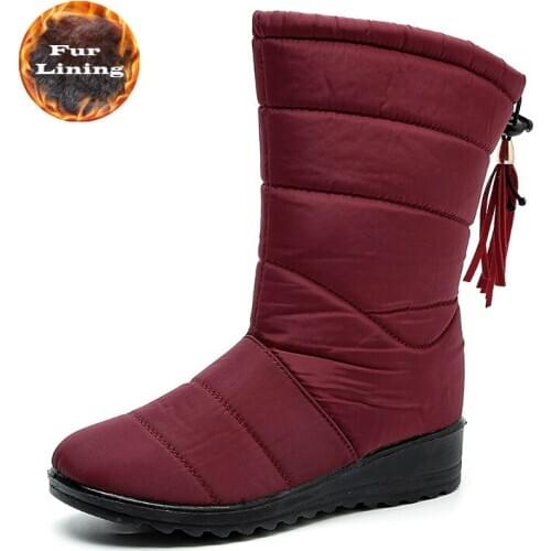 Winter Boots Women Mid-Calf Boots Female Waterproof Ladies Snow Shoes Girls Wedge Shoes Woman Plush Botas Mujer Big size 43