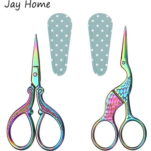 2Pcs Vintage Embroidery Scissors Sewing Stork Scissors Dressmaker Shears with Cover for Cross Stitch Sewing Craft DIY Needlework