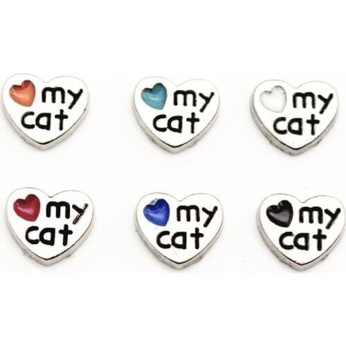 20Pcs/Lot Mixed Color Baby Feet Love My Cat Floating Charms Hand-made DIY for Glass Lockets