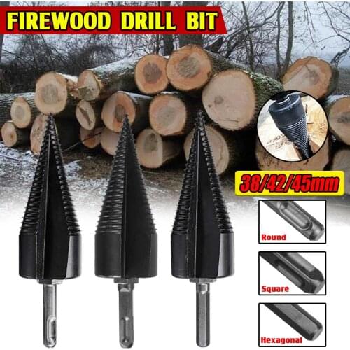 38/42/45MM Round Hex Shank Firewood Splitter Machine Drill Wood Cone Reamer Punch Driver Drill Bit Split Drilling Tools