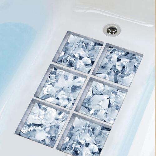6pcs/set Bathtub Stickers 3D Waterproof Non Slip Bath Tub Stickers Bathroom Decor Wall Sticker Home Decoration Ice Cube 15x15cm