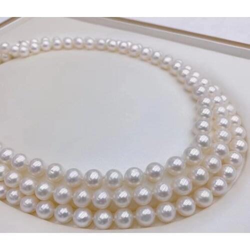 7.5-8.5mm Big Size Cultured Real White Color Freshwater Pearl Necklace 45cm Long Jewelry Nice Party Wedding Gift
