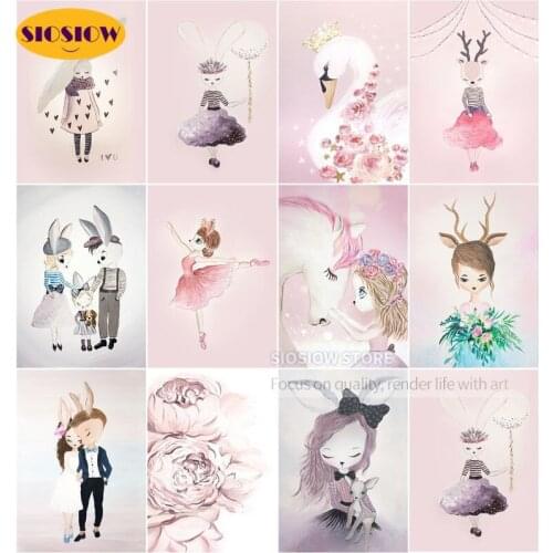 Pink Cartoon DIY 5D Diamond Painting Full Square Drill Swan Girl Daimond Embroidery Mosaic Cross Stitch Kit Deco Home Love Gifts