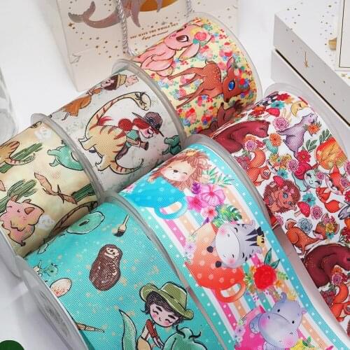 Free shipping 3 Inch Cartoon Printed Grosgrain Ribbon Craft Supplier 52392
