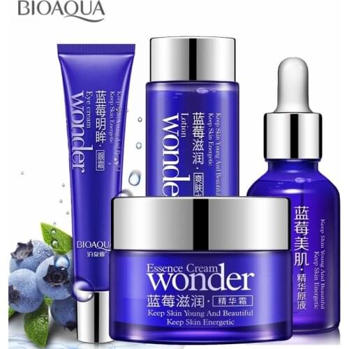 BIOAQUA cristalina del 4 unids/lote de arándanos hidratante piel cuidado cara crema de esencia tóner líquido ojo crema Facial cu