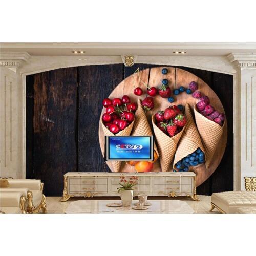 Large murals,Fruit Raspberry Cherry Peaches Strawberry Blueberries Food wallpapers,restaurant living room sofa TV wall wallpaper