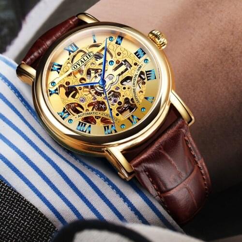Fashion Hollow Watch Mens Automatic Waterproof True Belt Mens Golden Automatic Machine Core Watch