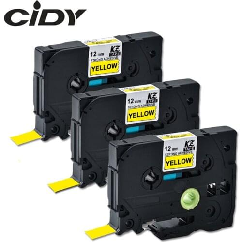 Cidy 3pks TZe S631 TZe-S631 TZ-S631 TZ S631 Strong Adhesive Laminated Ribbon Black on Yellow Tape Cartridge For Brother