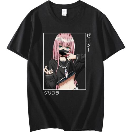 2021 Zero Two Graphic Tee Anime Oversize Mens T-shirts Harajuku Short Sleeve Summer Tops Cotton Clothes Women Gothic Tshirt