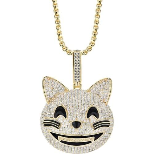 Hot Sale Cute Animal Theme Smiling Kitten Copper Zircon Pendant Necklace High Quality Jewelry Party Gift Necklace Gold Silver