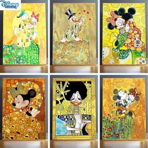 Disney Mickey and Minnie Inspired By Gustav Klimt Canvas Painting Poster and Print Wall Art Picture for Living Room Home Decor
