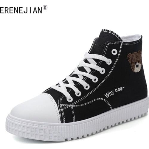 ERENEJIAN 2021 New Mens Fashion Canvas Shoes With Bear Embroidery Fashion Trend High Top Sneakers Student Canvas Footwear