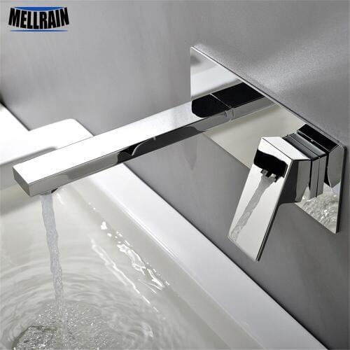 Square bathroom wall mounted basin faucet brass mirror polished chromed sink mixer tap with embedded Box