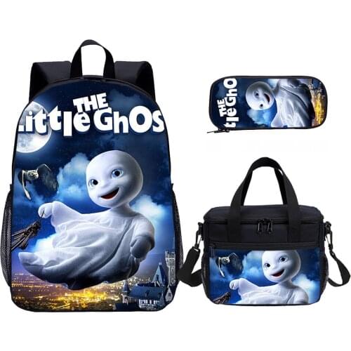 The Little Ghost Child School Bag Set 3D Print 3 Pcs Cartoon Backpack Set School Bag Kids Pencil Case Thermal Lunch Bag Boys