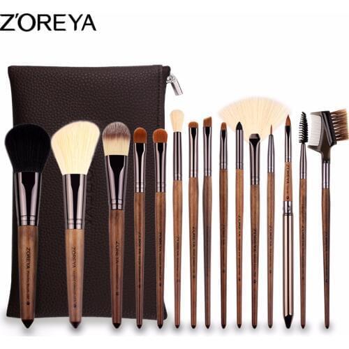 ZOREYA Make Up Brush Set 15pcs Makeup Brushes With PU Leather Bag Powder Contour Foundation Concealer Brush As Cosmetics Tool