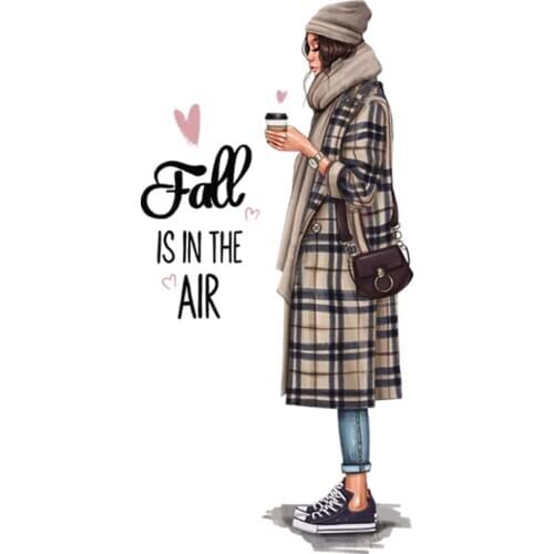 Coffee Girl Clothes Stickers Thermal Transfer Garment A-Level Washable Stripe Diy Iron-On Transfer Fashion Girl Pattern