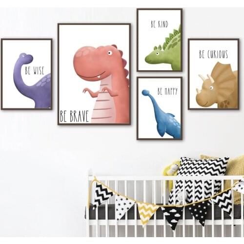 Wall Art Prints Canvas Painting Gallery Nordic Posters And Prints Cute Dinosaur Nursery Quotes Pictures Boy Girl Room Decoration