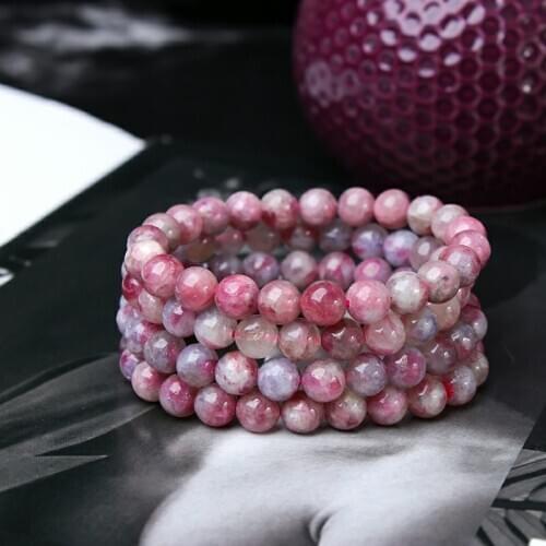 Natural Lepidolite Stretch Bracelet For Women Gift Watermelon Tourmaline Rose Red Round Beads Jewelry 8mm 10mm 12mm AAAAA