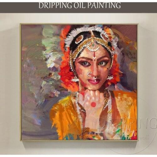 Professional Artist Hand-painted High Quality Indian Classical Dancer Oil Painting on Canvas Indian Dancer Portrait Oil Painting