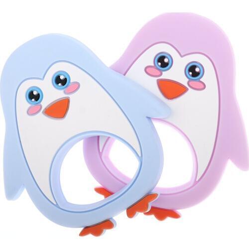 Penguin 2pcs Animal Silicone Teethers Bpa Free Baby Teether Teething Necklace Pendant Fitting Infant Pacifier Chain DIY