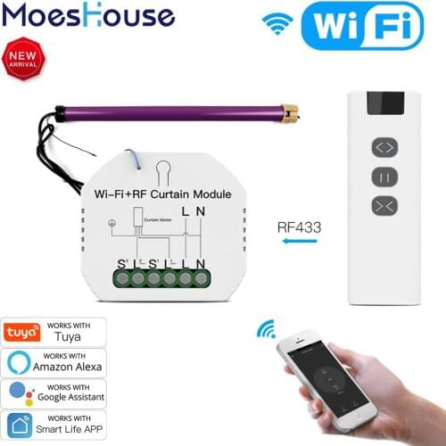 WiFi RF Smart Curtain Blinds Module Switch Roller Shutter Motor Tuya Wireless Remote Control Work with Alexa Google Home