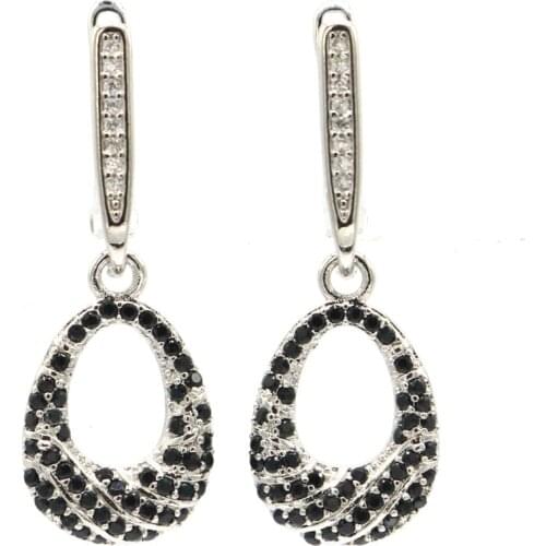 43x12mm Deluxe Created Rich Blue Aquamarine CZ Gift For Womans Party Silver Earrings