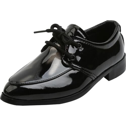 Boys Leather Shoes Kids Formal Shoes For Party Wedding Party Black Patent Leather Lace-up Pointed Toes Performance Oxfords 21-36