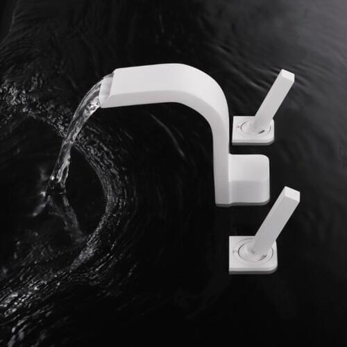 Vidric 3 Hole Deck Mounted Bathroom Sink Faucet Widespread White Water Mixer Dual Handle Hot Cold Mixer Tap ELK1118-3W