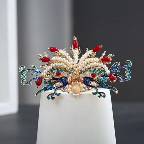 Retro-burned blue Hanfu Chinese style gorgeous atmosphere hair crown accessories solemn ancient style hair crown women