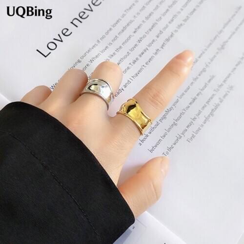 Vintage Punk Style Irregular Concave Silver/Gold Finger Rings For Women Girls 925 Sterling Silver Jewelry