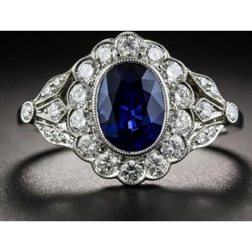 CiNily Created Blue Stone Zirconia Silver Plated Wholesale Hot Sale for Women Jewelry Birthday Party Gift Ring Size 6-9 NJ64