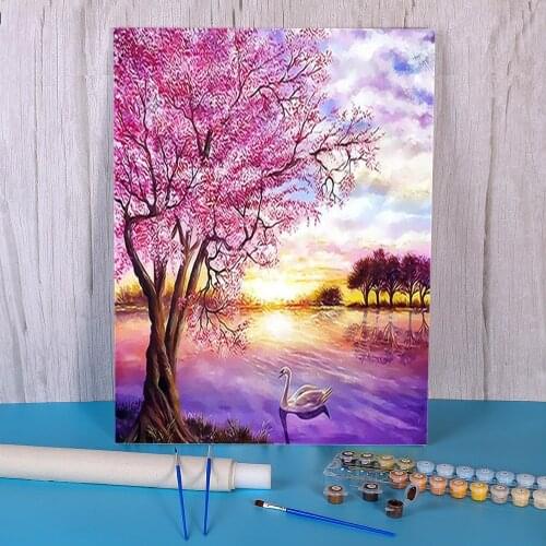 Landscape Scenery Coloring By Numbers Painting Package Oil Paints 40*50 Canvas Painting Handmade Children Wall Art Handiwork