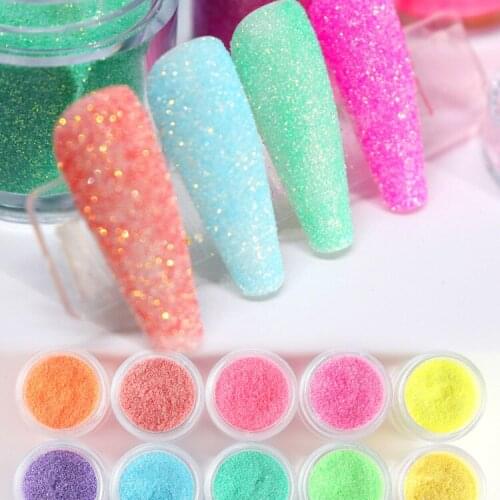 10Boxes Colorful Sparkly Sugar Nails Glitter Candy Powder Baby Blue Coating Effect Pigment Dust For Design Nail Art Decorations