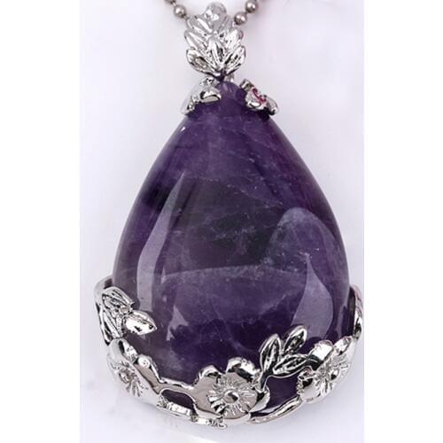 100-Unique Elegant Style Silver Plated Natural Purple Amethysts Quartz Crystal Tear Drop Pendant Fashion Jewelry