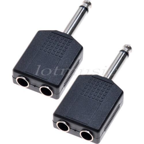 2Pcs Mono 1/4Inch Y Splitter Audio Adapter Splitter 6.35 Male Jack to 2 Female 6.35