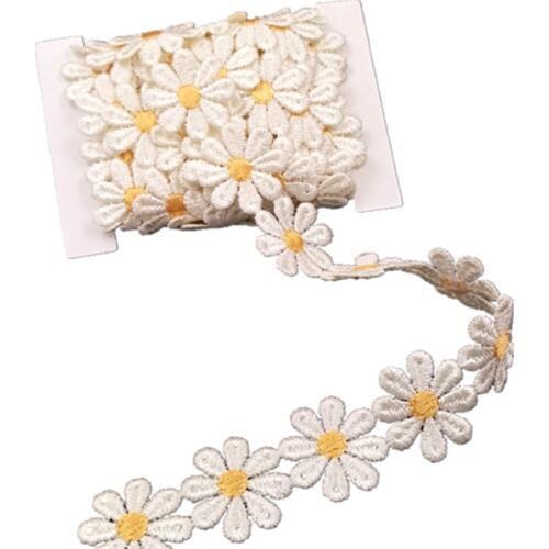 25mm White Guipure Lace Ribbon Sew On Flower with Yellow Middle for Embroidery and Craft 7LS10
