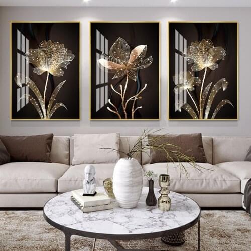 NicHome 3PCS Art Flower 5D Diamond Crystal Porcelain Painting with Frame for Living Room Home Decor Hotel Art Wall Painting