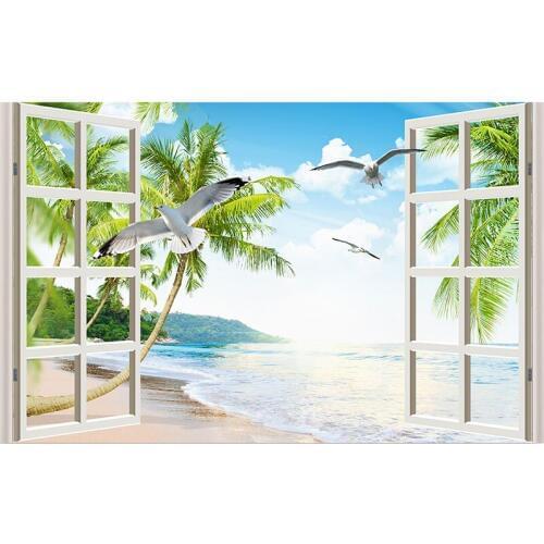 5D DIY full square drill Diamond painting Scenery Dream landscape Sea beach outside window 3d mosaic Wedding Room decoration