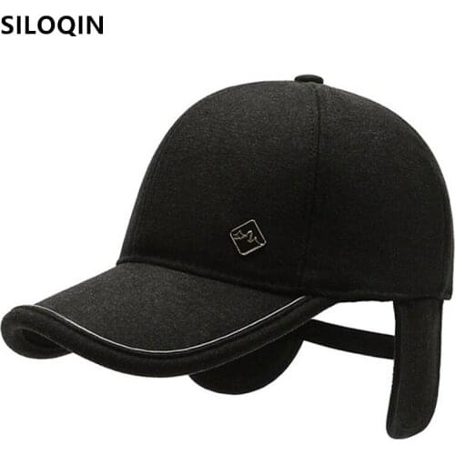 SILOQIN Adjustable Size Mens Earmuffs Cap 2021 Winter New Warm Baseball Caps Snapback Cap Casual Sports Cap Dads Winter Hats