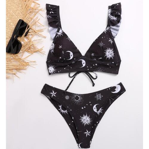 2020 New Bikinis Women Swimsuit High Waist Bathing Suit Swimwear Push Up Bikini Set Sunflower Star Print Beach Wear Biquini F77