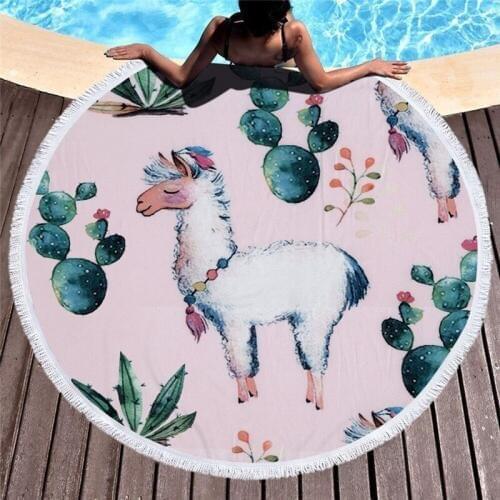 Hap-deer Unicorn Microfiber Large Round Beach Towel Toalla Microfibra Thick Terry Cloth Tassels Blanket Serviette De Plage