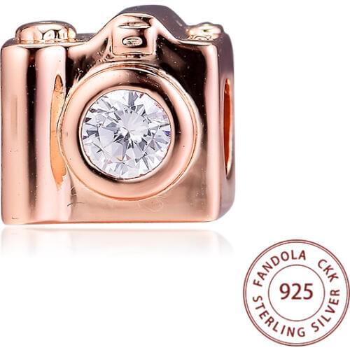 CKK Fit Pandora Bracelet 925 Sterling Silver Charm Bead Rose Color Sentimental Snapshots Camera Charms Beads for Jewelry kralen