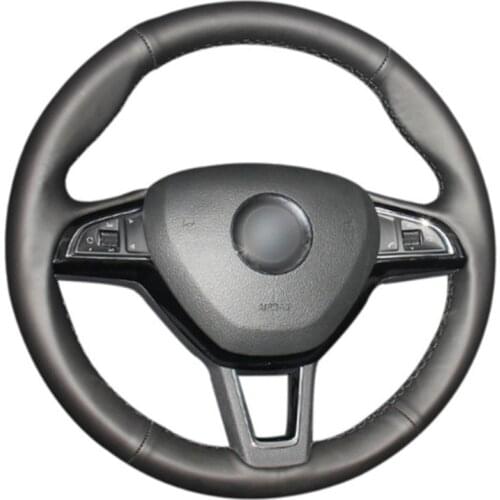 DIY Sewing-on PU Leather Steering Wheel Cover Exact Fit For Skoda Octavia 2017 Fabia 2016-2017 Rapid Superb