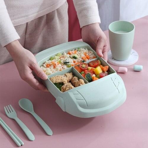 Childrens Tableware Set Bowl Spoon Fork Infant Feeding Training Meal Cartoon Creative Car Anti-scalding Wheat Straw Plate