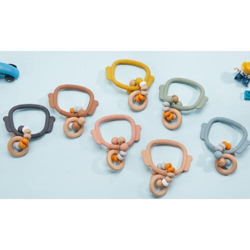 Baby Nursing Bracelets Wooden Teether Silicone Chew Beads Teething Rattles Toys Teether Montessori Bracelets